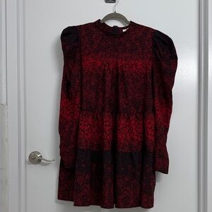 Topshop Puff Sleeve Black and Red Dress Size 12